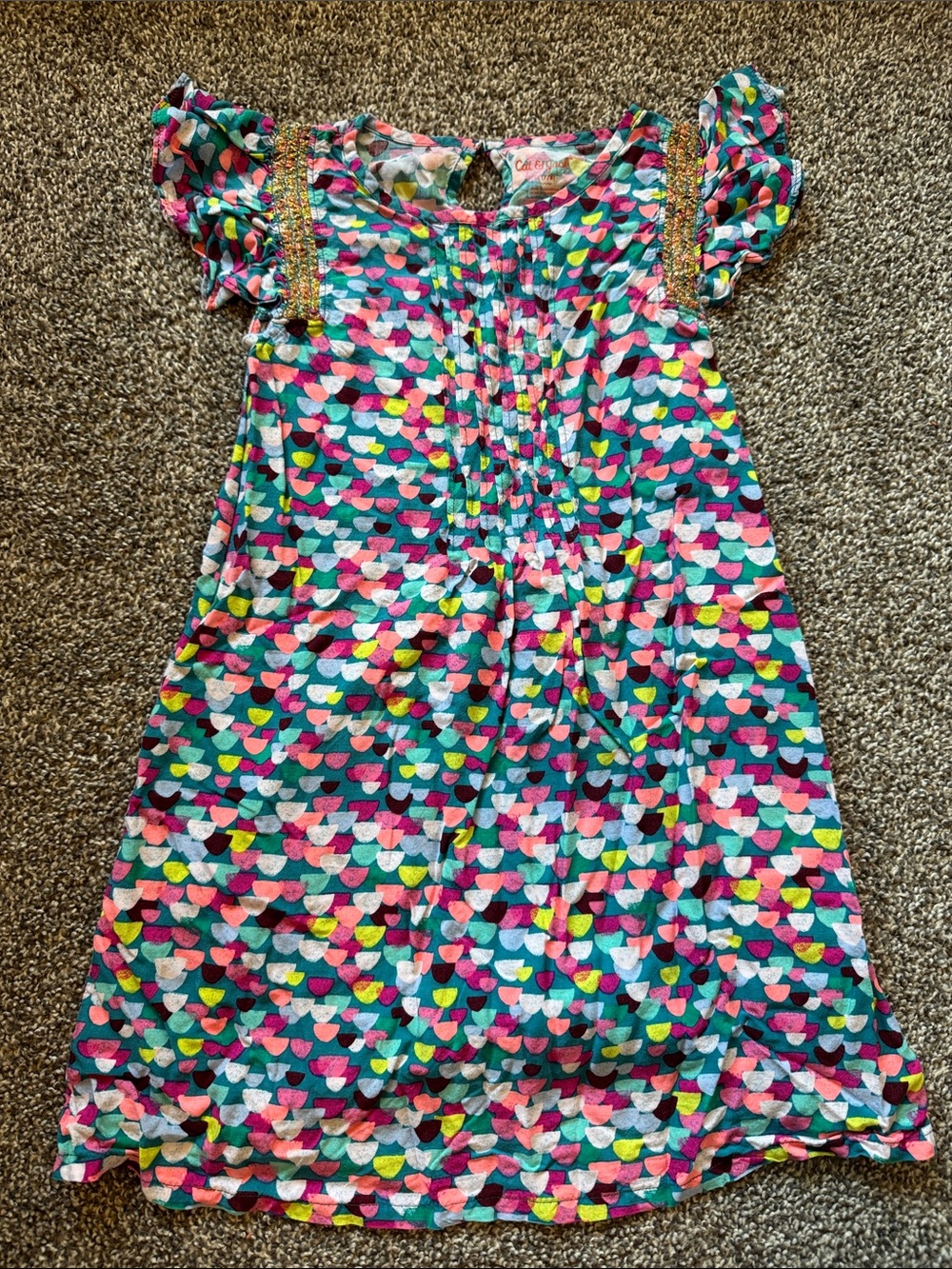 Cat & Jack Multicolor Heart Print Dress - Teal, Pink, Yellow